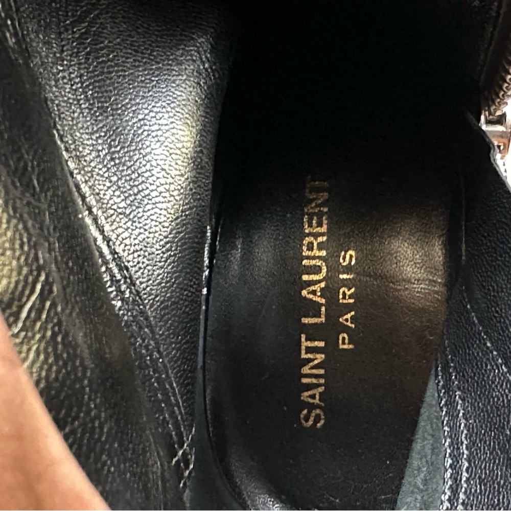YSL Saint Laurent Black Studded Heeled Boots Size 39 European 4.75 inch Luxury - Picture 5 of 17